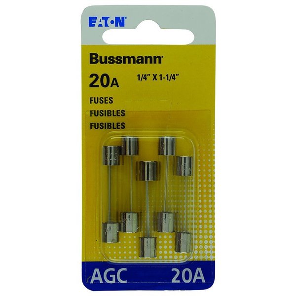 Eaton Bussmann Glass Fuse, AGC Series, Fast-Acting, 20A, 32V AC, 1kA at 32V AC BP/AGC-20-RP